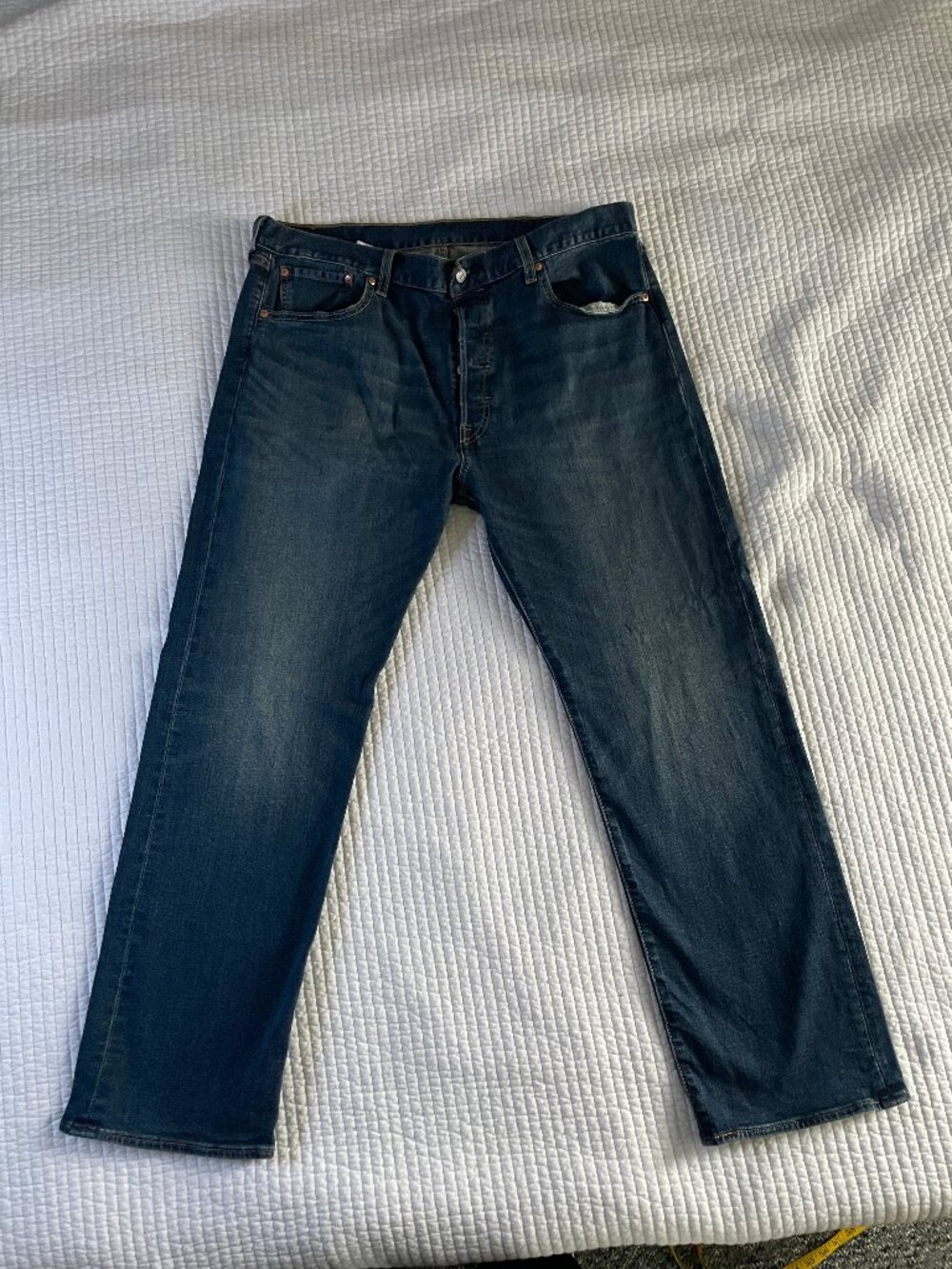 Levis 501 Jeans Mens 38x30 Blue Denim Straight Button Fly Red Tab
